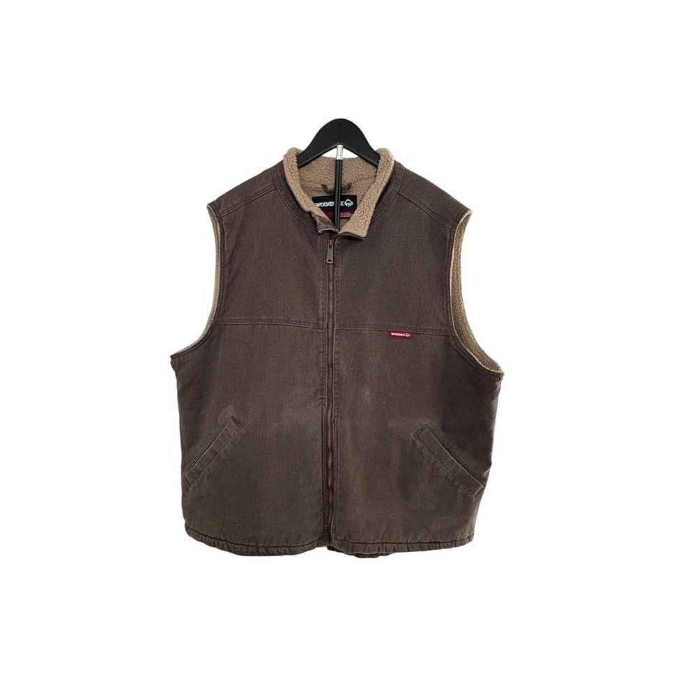 Wolverine Mens XXL Brown Canvas Sherpa Lined Full Zip Workwear Vest RN119414